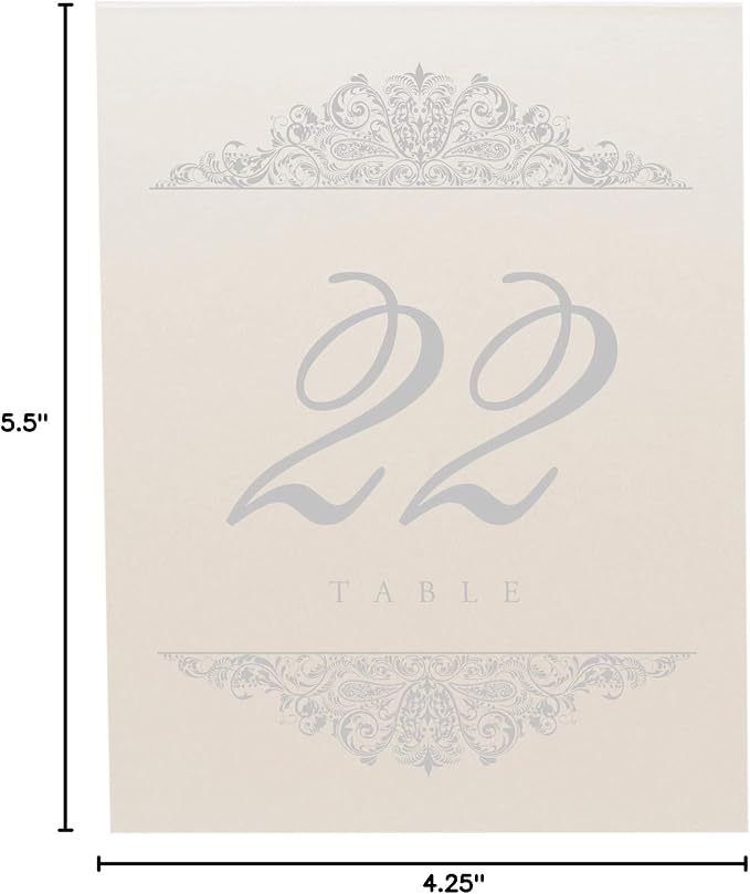 Paisley Wedding Table Numbers (Select Color/Quantity), Champagne, Silver, 1-15, Double Sided, Tent or Use in a Stand, Great for Parties & Restaurants - Made in the USA