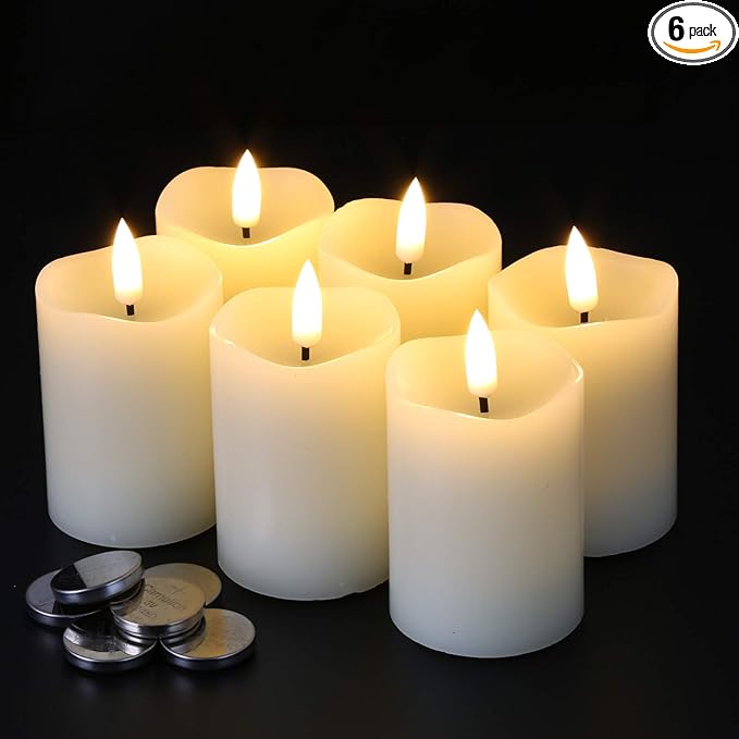 Eywamage Timer Flameless Votive Candles 2 inch x 3 inch , Flickering Small LED Pillar Candles Batteries Included, Ivory Christmas Home Decor 6 Pack with 5 hours timer