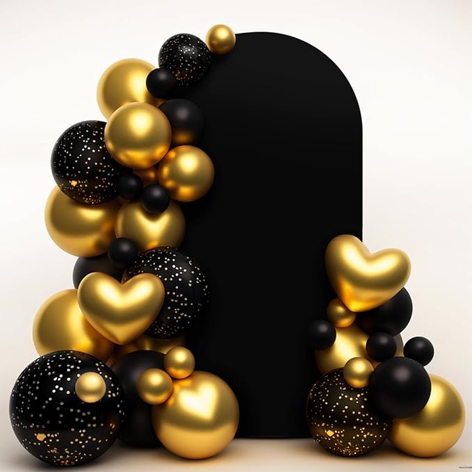 LEBENGURU Upgraded 5FT Wedding Arch Cover, Black Spandex Fitted Arch Backdrop Cover, Round Top Chiara Stand Covers for Birthday Party Baby Shower Banquet Balloon Décor