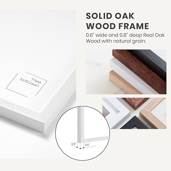 Opposite Wall - 8x8 in - White Solid Oak Wood Picture Frame - Lightweight, Versatile & Shatterproof - Wall Hanging Poster or Photo Frame - Wall Decor for Office, Gallery & Home