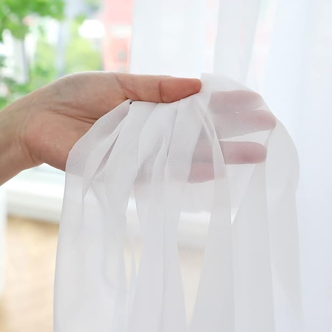 Window White Sheer Curtains 60 Inches Width 63 Inches Long 2 Panels Sheer Curtains Clear Curtains Basic Rod Pocket Panel for Home/Living Room/Bedroom/Kids Room