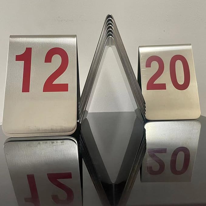 Metal Place Cards Stackable Tent Style Table Numbers,Place Card Holders for TRPG Wedding Party Restaurants Cafes Bars Gatherings Meeting Room Board Games (Red, Large 11-20)