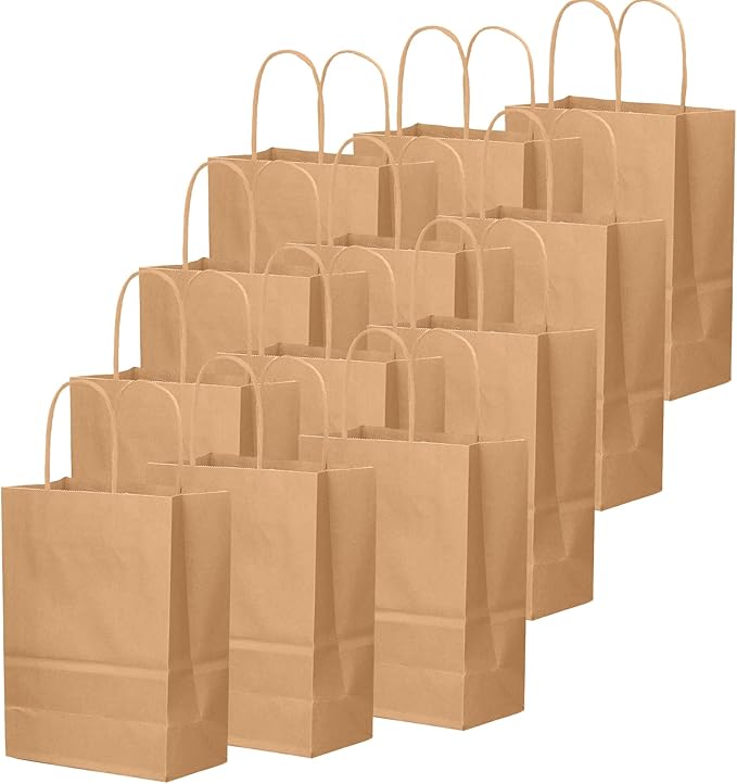 qiqee 50-Packs Brown Paper Gift Bags with Handles Bulk 11"x8.3"x4.3" Medium Size Paper Bags Multiple Uses