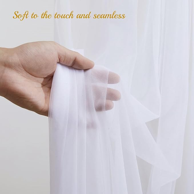 20×10ft White Tulle Backdrop Curtain with Lights String for Parties, Sheer Photo Backdrop Curtains for Wedding Party Photography Background