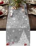 Christmas Snowflakes Cotton Linen Table Runner for Dining Kitchen, Xmas Tree Snow Winter Wedding Outdoor Party Tablerunners Decoration, Grey Balls Dresser Scarf Coffee Tablecloth Runners 13x90 Inches