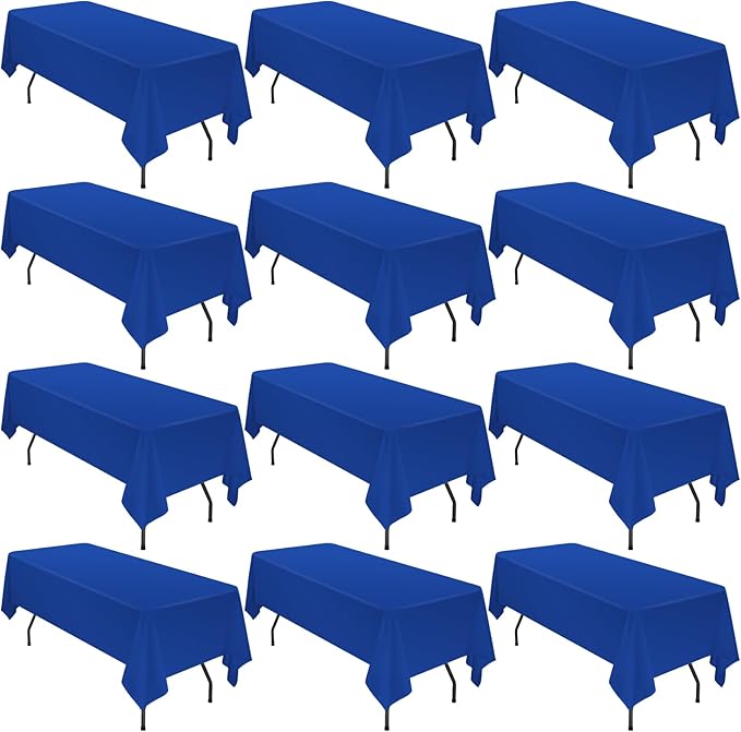 12 Pack Polyester Tablecloth 60 x 102 Inch Royal Blue Tablecloth for 6 Ft Rectangle Tables,Washable Fabric Table Covers Polyester Table Clothes for Wedding Parties Banque