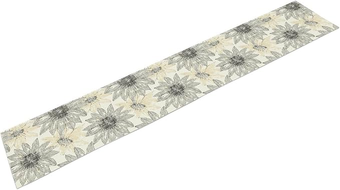 Chrysanthemum Vintage Floral Table Runner, Elegant Grunge Green Sunflower Spring Summer Elegant Pattern Artichokes Flower Table Runner for Party Kitchen Dining Living Room Decor, 13x90 Inch