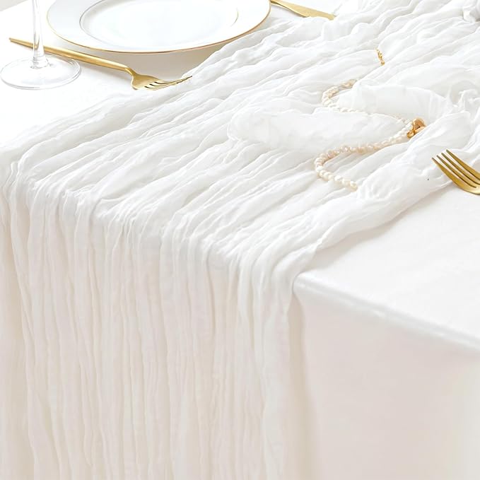 Sioloc Ivory White Cream Cheesecloth Table Runner Fall Autumn Decor for Home 10ft Table Cloth for Tea Wedding Birthday Party Baby Bridal Shower Halloween Thanksgiving