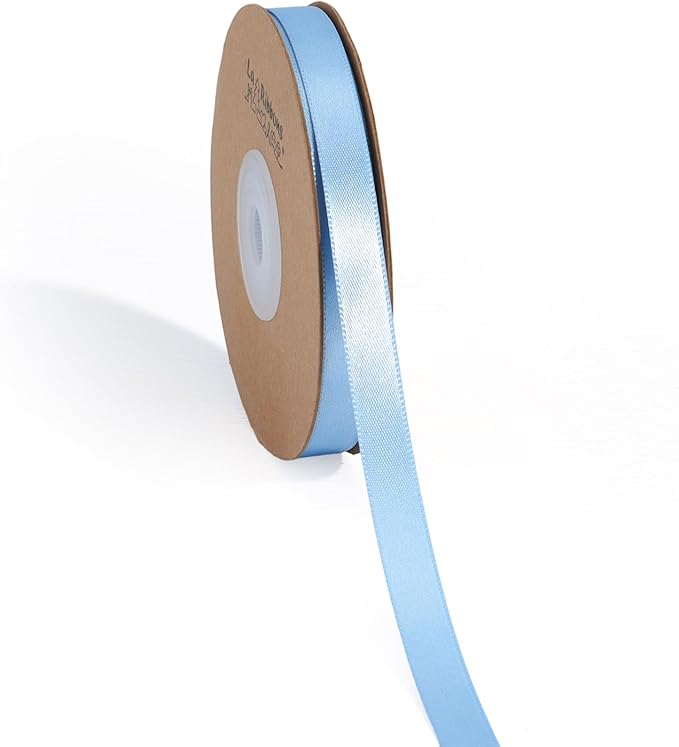 LaRibbons Light Blue Satin Ribbon 3/8 Inch 50 Yards Thin Luxury Double Faced Sky Blue Silk Ribbon for Flower Bouquet Crafts Gift Wrapping Wedding Babyshower Decoration