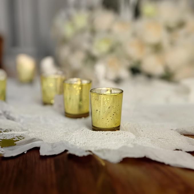 WGV Gold Speckled Tea Light Votive Candle Holder 2.2x2.75, Small Tiny Utility Cylinder Mercury Glass Vase, Home Accent Decor, 1 Pc