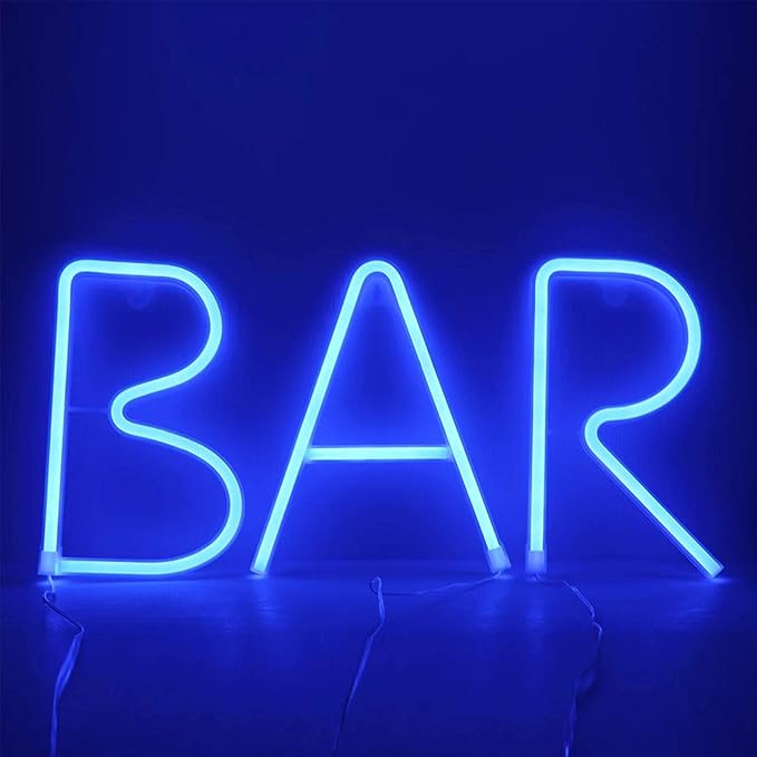 ENUOLI LED Blue Neon Letter Signs Night Light Battery or USB Operated LED Marquee Letters Neon Art Decorative Lights Wall Decor for Children Baby Room Christmas Wedding Party Decoration (H)