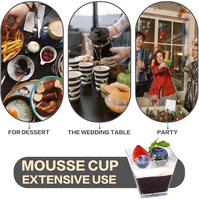 Oomcu 100 Pack 2oz Small Square Clear Plastic Dessert Cups – Mini Disposable Tumbler Cups for Ice Cream,Yogurt, Pudding, Chocolate, Mousse, Candies, Appetizers,Snack, Parfait, Charcuterie, Party