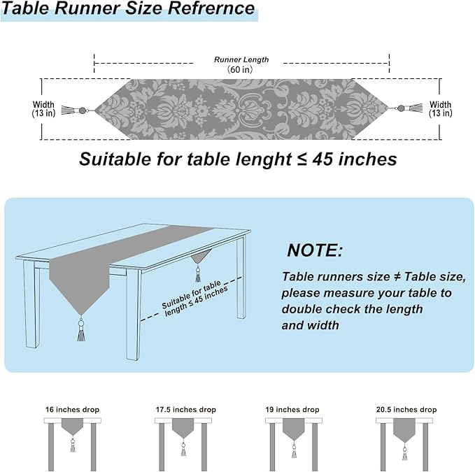 HeMiaor Elegant Table Runner Thick Chenille and with Delicate Tassel for Daily Classic Decoration Light Blue Gorgeous Flower Pattern 13x60 Long