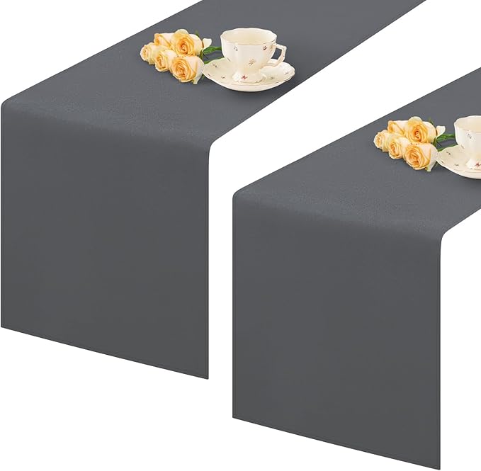 2 Pack Grey Table Runner 12 x 60 Inch Solid Color Farmhouse Runners Coffee Table Dresser for Daily Party Home Decoration