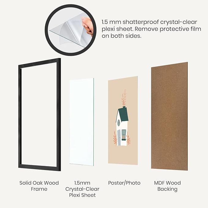 Opposite Wall - 20x30 in - Black Solid Oak Wood Picture Frame - Lightweight, Versatile & Shatterproof - Wall Hanging Poster or Photo Frame - Wall Decor for Office, Gallery & Home