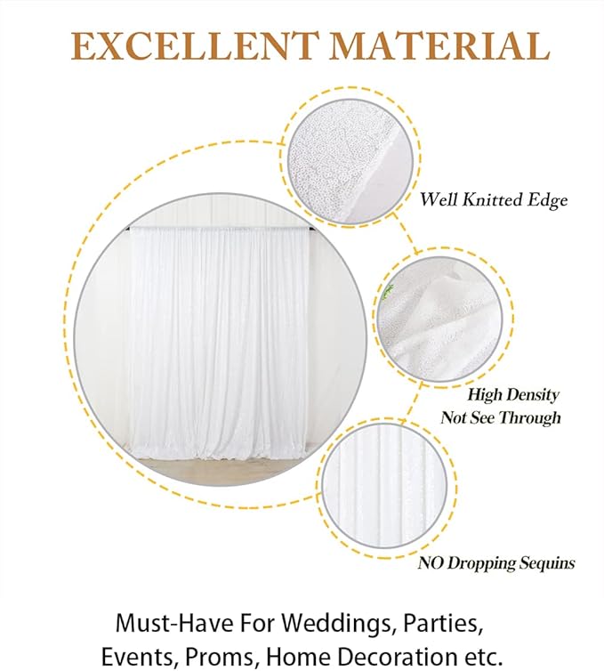 ShinyBeauty Sequin Backdrop White 10x10FT Backdrops for Photography White Wedding Drapes 10FT Baby Birthday Photo Booth Backdrop Glitter Curtain for Party Backgrounds