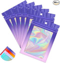 Funfery 100 Pack Mylar Holographic Bags,Clear Window Foil Bags Seal Pouch Resealable Bag with Zipper,Packaging Bag for Food Storage,Jewelry,Business Supplie(3.5×4.7in,Purple Pink)