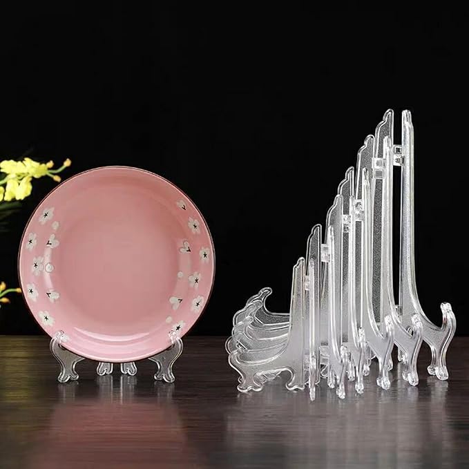 6 Pack 10 Inch Clear Plastic Easels or Stand/Plate Holders to Display Pictures or Other Items at Weddings, Plate Stands for Home Decoration, Birthdays, Tables