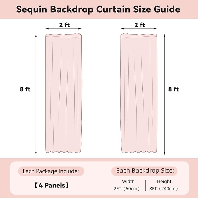 Sugargirl Orange Sequin Backdrop Curtain 4 Panels 2FTx8FT Glitter Orange Background Drapes Sparkle Photography Backdrop for Party Wedding Birthday Wall Decoration