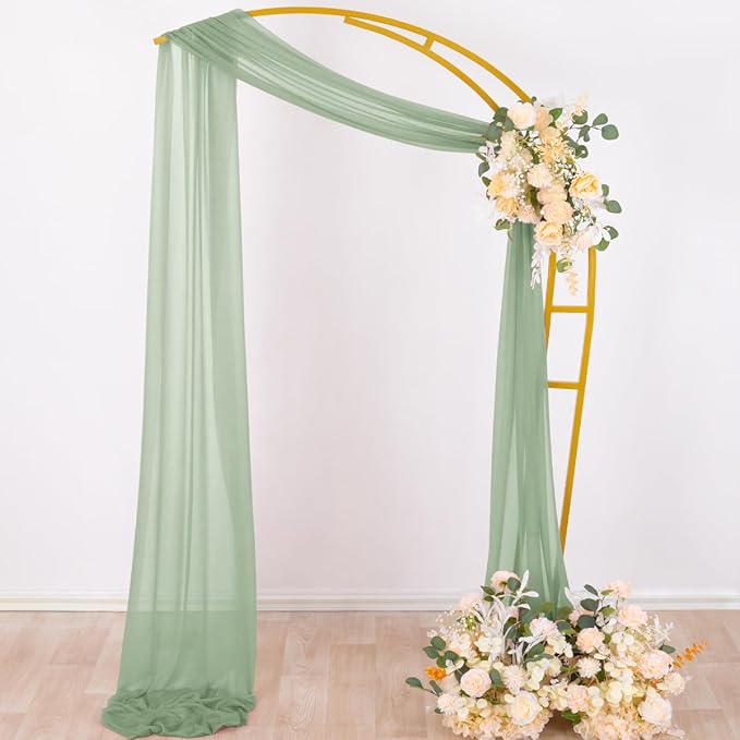 Socomi Sage Green Sheer Wedding Arch Draping Fabric 29" x 20Ft 4 Panels Outdoor Curtain Drapes Extra Long for Bridal Baby Shower Ceremony Birthday Party Decor