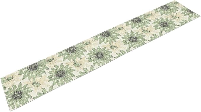 Chrysanthemum Vintage Floral Table Runner, Elegant Yellow Sunflower Spring Summer Elegant Pattern Artichokes Flower Table Runner for Party Kitchen Dining Living Room Decor, 13x90 Inch