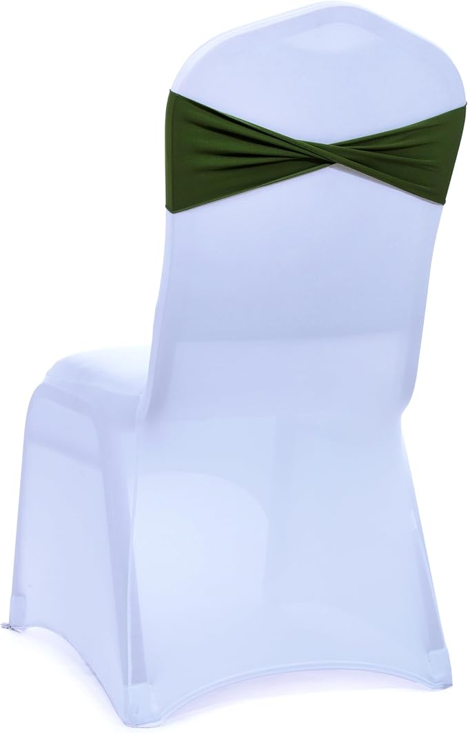 MDS Pack of 200 Spandex Chair Sashes Bows Elastic Stretch Dining Chair Bands Ties Without Slider Buckle Universal fits for Wedding Baby Shower Birthday Party Banquet Event Decoration - Olive Green