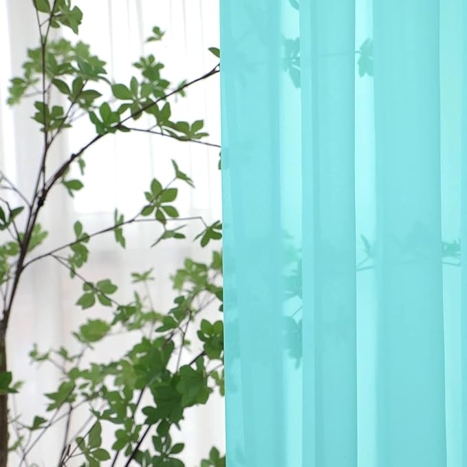 Window Lake Blue Sheer Curtains 95 Inches Long 2 Panels Sheer Curtain Basic Rod Pocket Panel for Bedroom Children Living Room Yard Kitchen (Lake Blue, 52" W x 95" L | 2 pcs)