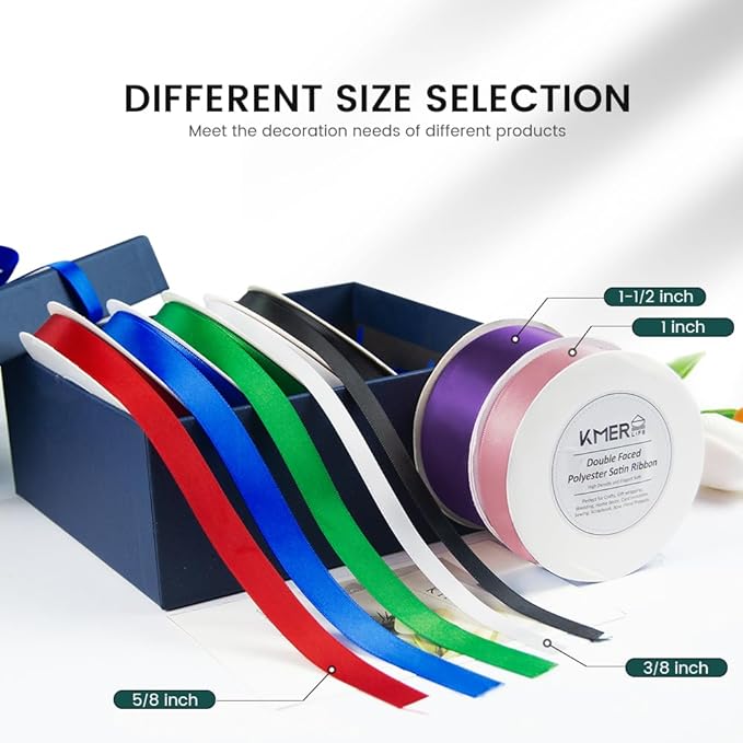 KMER LIFE 3/8 inch x 25 Yards Double Faced Polyester Black Satin Ribbon, Perfect for Gift Wrapping Very Suitable for Weddings Party Hair Bow Invitation Decorations and More