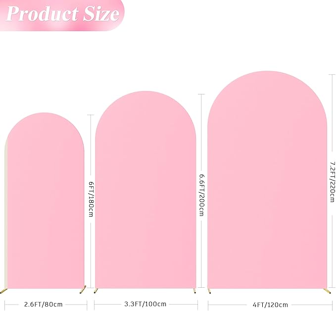 Wokceer Wedding Arch Cover (7.2FT, 6.6FT, 6FT) Set of 3 Spandex Fitted Wedding Arch Stand Covers for Round Top Chiara Arch Backdrop Stands Cover for Birthday Party Ceremony Banquet Decor Pink