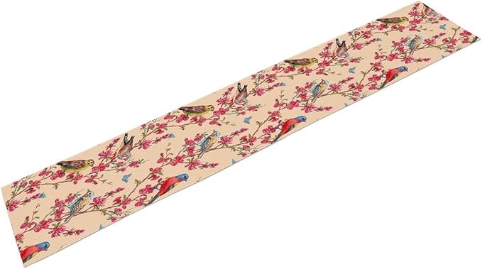 Floral Butterfly Table Runner Seasonal Spring Flower Bird Table Decoration Table Runner for Home Party Decoration 13x70 Inch
