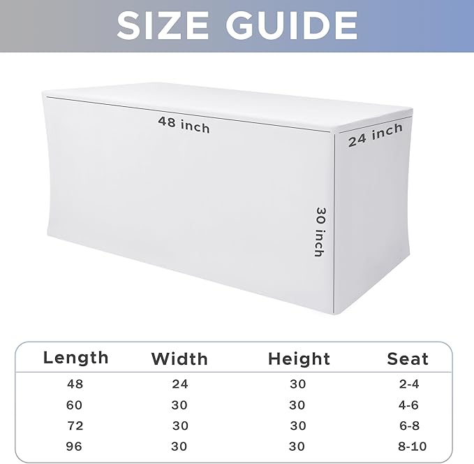 Nasitos Spandex Fitted Table Clothes, 6 Pack - 48 x 24 Inch - White Rectangle Tablecloths for 4 Foot Tables, Fabric Table Cover Protector for Folding Table, Parties, Craft Show, Trade Show