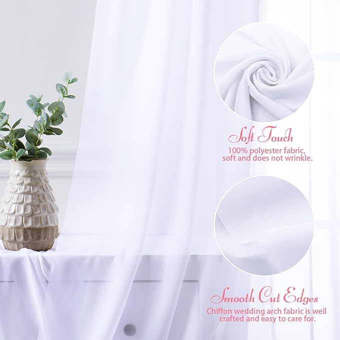 SiinvdaBZX 2 Panels Wedding Arch Draping Fabric 30" x 20Ft White Sheer Chiffon Fabric Outdoor Extra Long Decorative Drapery Fabric for Party Ceremony Ceiling Curtain Backdrop