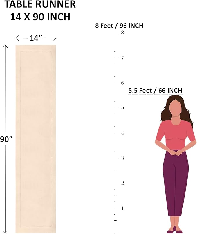 Solino Home Linen Cinnamon Table Runner 90 Inches Long - 100% Pure Linen Hemstitch 14 x 90 Inch Table Runner for Dining, Fall, Autumn, Halloween, Thanksgiving - Classic Hemstitch