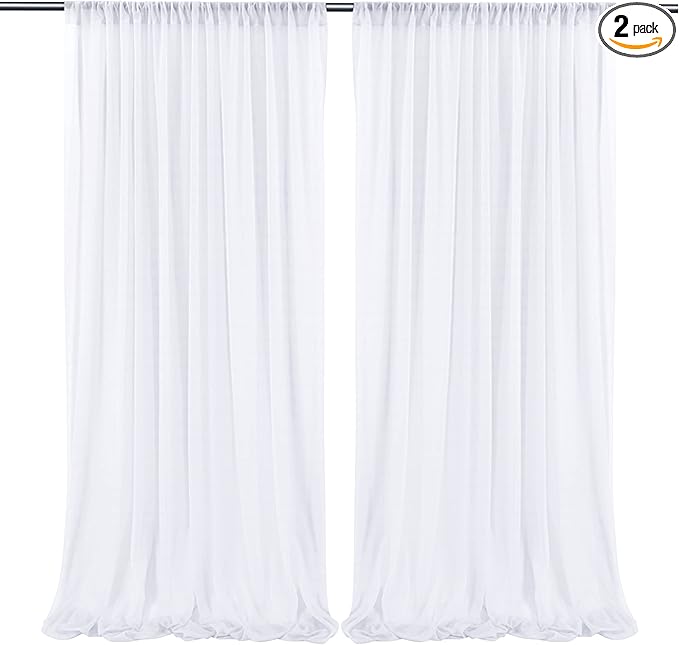 10ft x 10ft White Chiffon Backdrop Curtains, Wrinkle-Free Sheer Chiffon Fabric Photo Curtain Drapes for Wedding Ceremony Arch Party Stage Photography Decorations
