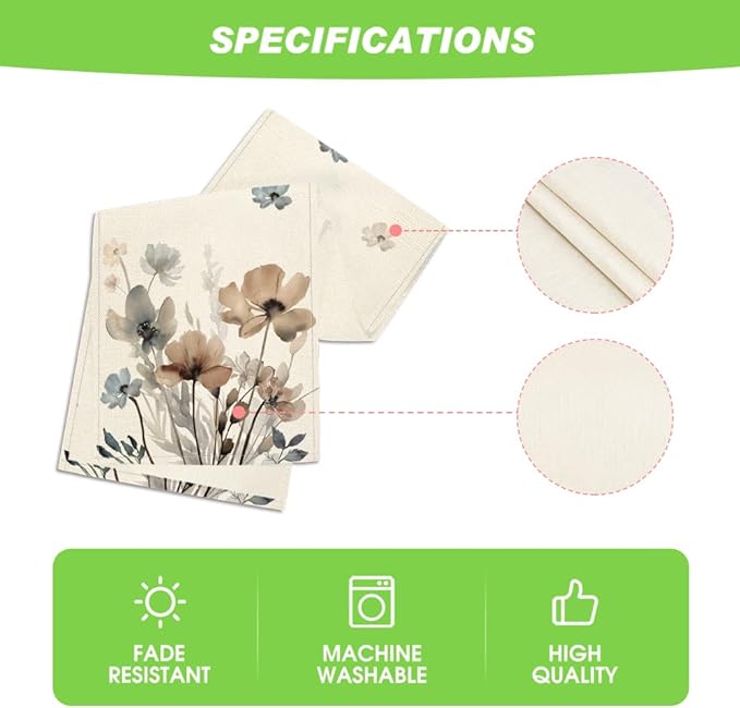 Artoid Mode Brown Poppy Floral Leaves Spring Table Runner, Seasonal Summer Kitchen Dining Table Decoration for Home Party Decor 13x36 Inch