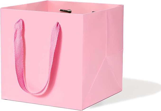 Pink Paper Gift Bag Small Square Bottom Paper Bags With Handles(Pink, 6 x 6 x 6 in, 10 CT)