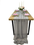 EHLDekol 13ft Light Grey Chiffon Table Runners, 29x156 Inches Romantic and Rustic Boho Wedding Runner, Sheer Bridal Party Decorations