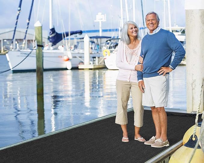 House, Home and More Indoor Outdoor Double-Ribbed Carpet Runner with Skid-Resistant Rubber Backing - Smokey Black - 3 Feet x 30 Feet
