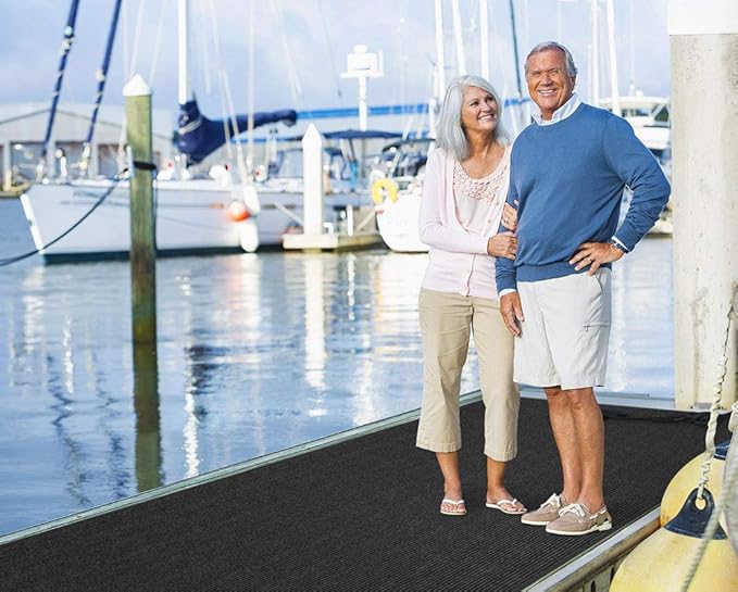 House, Home and More Indoor Outdoor Double-Ribbed Carpet Runner with Skid-Resistant Rubber Backing - Smokey Black - 3 Feet x 15 Feet
