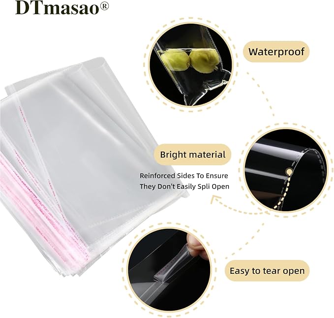 Self Sealing Cellophane Bags,3x5 Inches 200 Pcs Clear Cookie Bags Resealable Cellophane Bag for Packaging Cookies,Gifts,Favors, Products,Candy