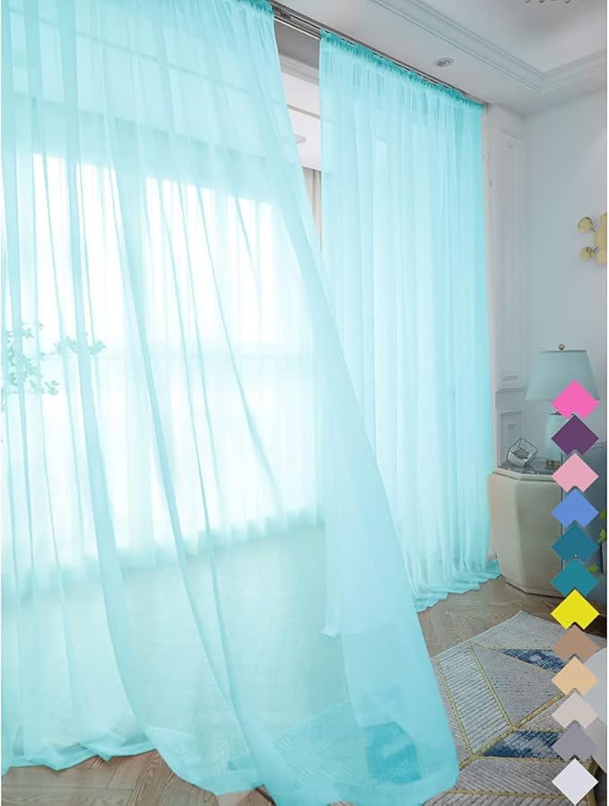 Window Lake Blue Sheer Curtains 60 Inches Width 120 Inches Long 2 Panels Sheer Curtain Clear Curtains Basic Rod Pocket Panel for Home Living Room Bedroom Kids Room Yard Patio Parlor Sliding