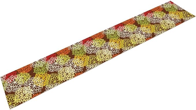 Brown Dahlia Floral Table Runner, Seasonal Autumn Thanksgiving Pattern Print for Home Kitchen Table Decor Dining Coffee Room Party Decor 13x36 Inch