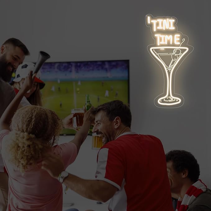 Tini Time Neon Sign, Martini LED Neon Sign for Bars, Elegant Cocktail Glass Neon, Martini Cocktail Bar Wall Decor, Bar Wall Art, Pub neon, 16.5"x8.7", Warm White