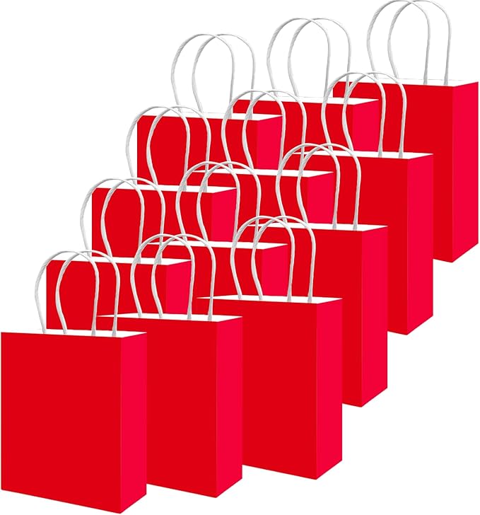 qiqee 50-Packs Red Paper Gift Bags with Handles Bulk 13"x10.3"x4.6" Large Size Party Favor Bags Multiple Uses