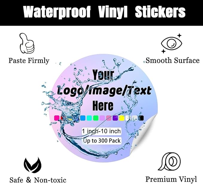 Custom Stickers for Weddings, Birthdays & Businesses - Personalized Labels with Your Logo - Waterproof, Fade and Heat Resistant - Pack of 100-1000 (Custom Image, 2 Inch)