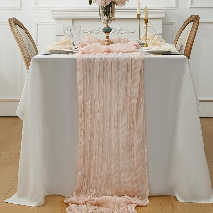 Dusty Pink 6 Pack Cheesecloth Table Runner 120 Inch 10 FT Boho Rustic Gauze for Wedding Baby Shower Party Farmhouse Summer Home Decor Washable