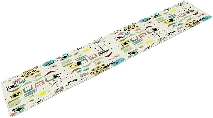 Colorful Geometric Table Runner,Vintage Mid Century Cute Cat Abstract Morden Print Tablecloth Burlap for Hotel Indoors Outdoor Dining Room Kitchen Home Decor, 13x70in
