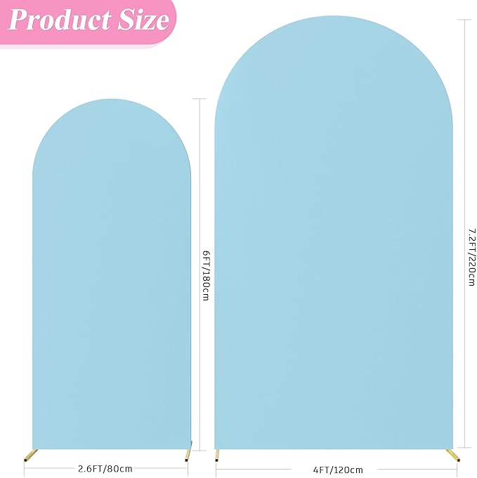 Fomcet Wedding Arch Cover 7.2FT, 6FT Dusty Blue Spandex Fitted Fabric Arch Backdrop Covers 2 Set for Round Top Chiara Arched Backdrop Stand Cover for Wedding Birthday Party Baby Shower Decor
