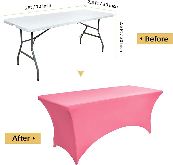 2-Pack 6ft Spandex Table Covers for Rectangle Standard Folding Tables - Wrinkle Resistant Stretch Tablecloths - Ultimate Fitted Table Protector for Parties, Trade Shows, Banquet
