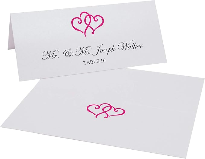 Linked Hearts Printable Place Cards, Fuschia (Choose Color), Set of 60 (10 Sheets), Laser & Inkjet Printers - Wedding, Party, Dinner, and Special Events - Made in the USA